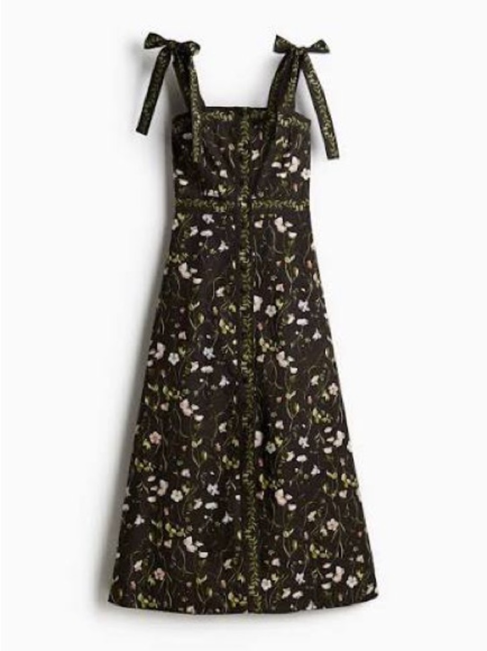 H&M Black Floral Tie-Shoulder Midi Dress